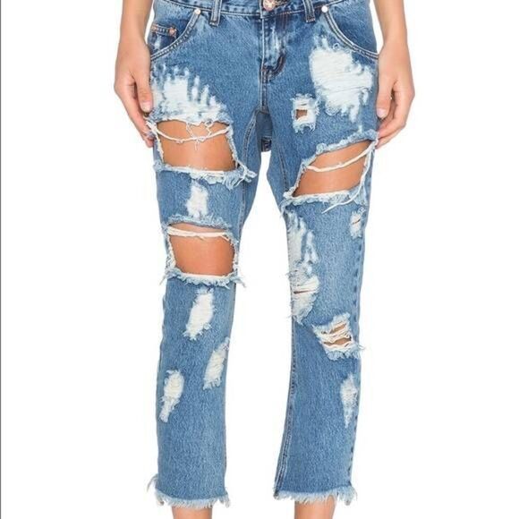 One by One Teaspoon Trashed Free Birds Rigid Skinny Jeans Extreme Distressed - Picture 1 of 8